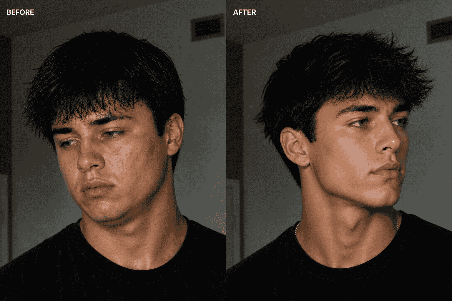 Before and after skincare transformation